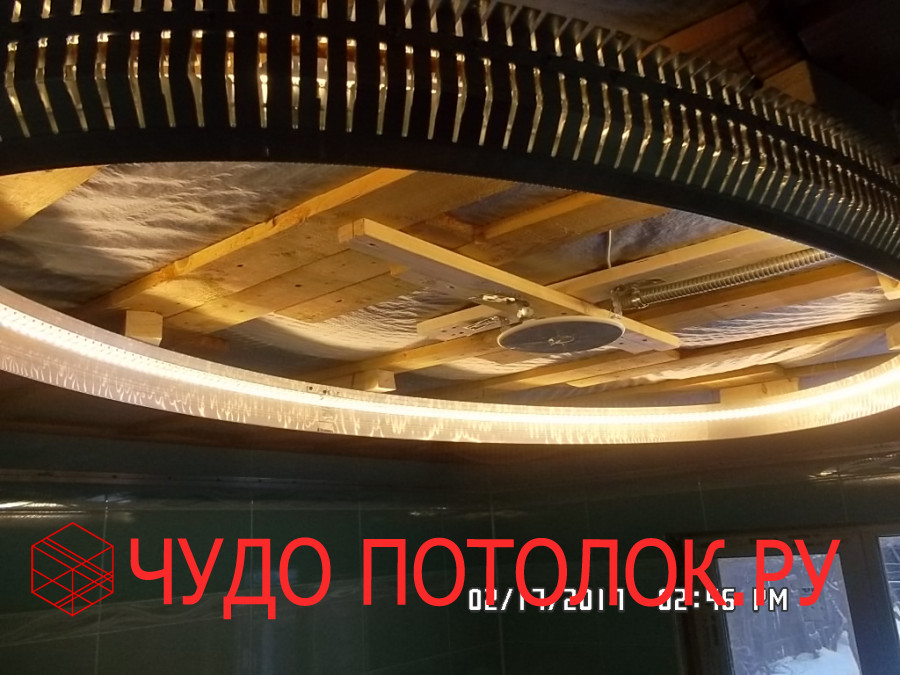Конструкция двухуровневого натяжного потолка формы "Эллипс"